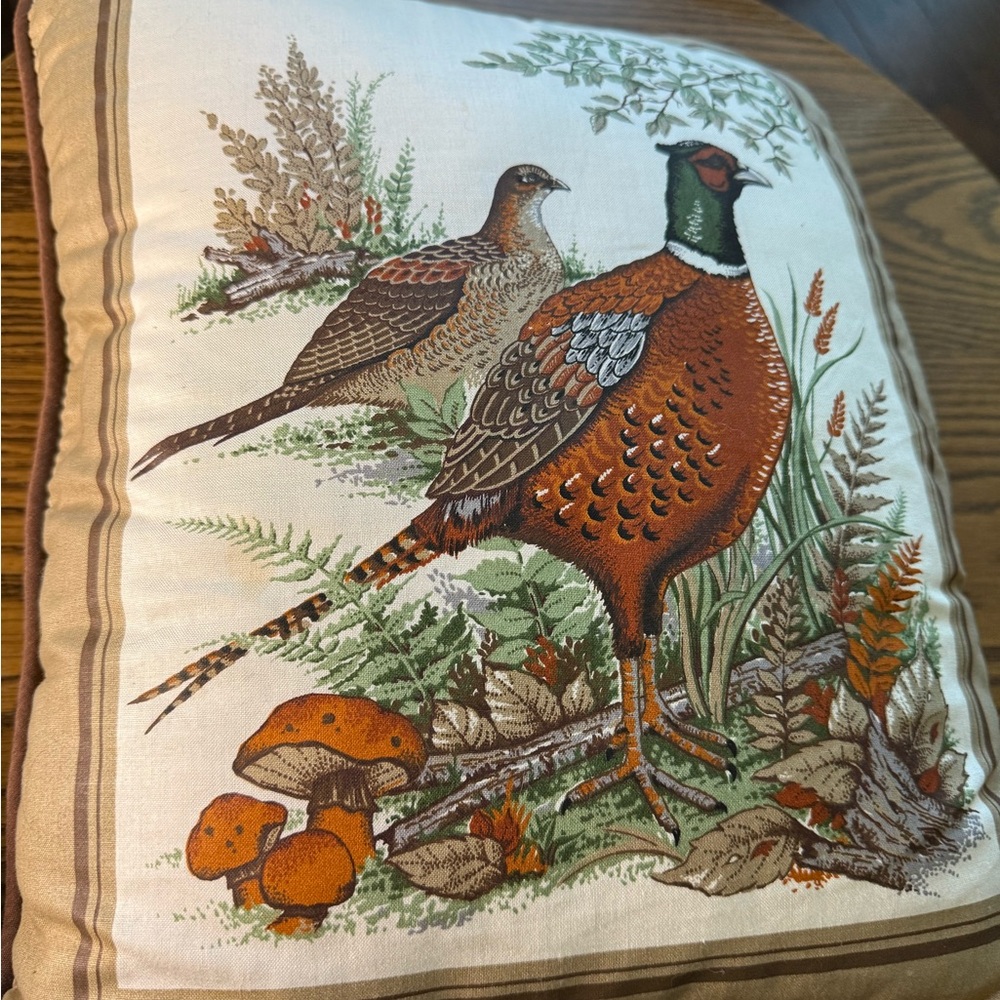 Vintage Decorative Pillow with Pheasant Design